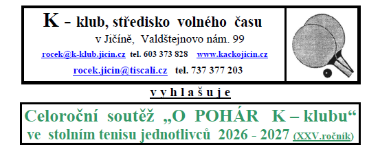 II. turnaj  „O POHÁR K-klubu“ 2026–2027 