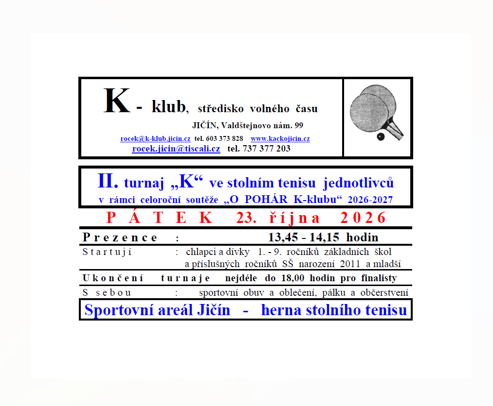 O POHÁR K-klubu II. turnaj