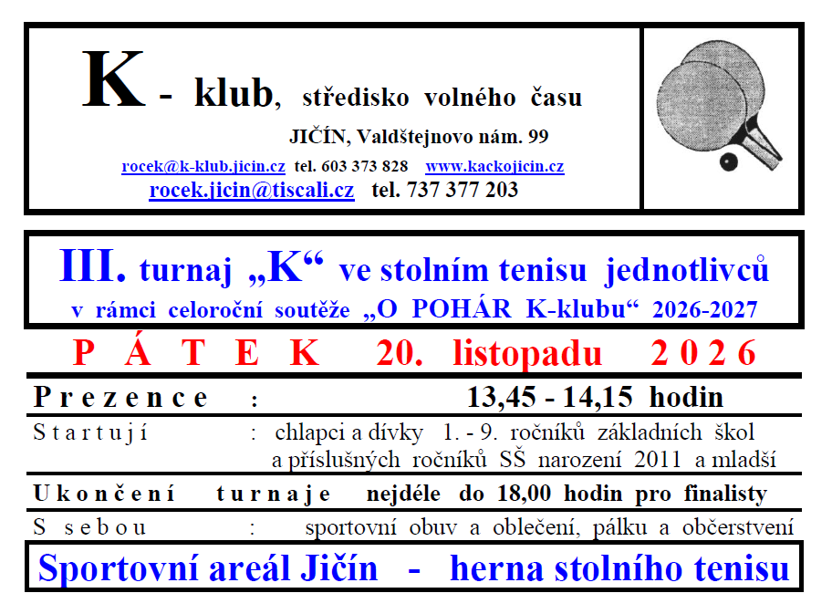 O POHÁR K-klubu III. turnaj