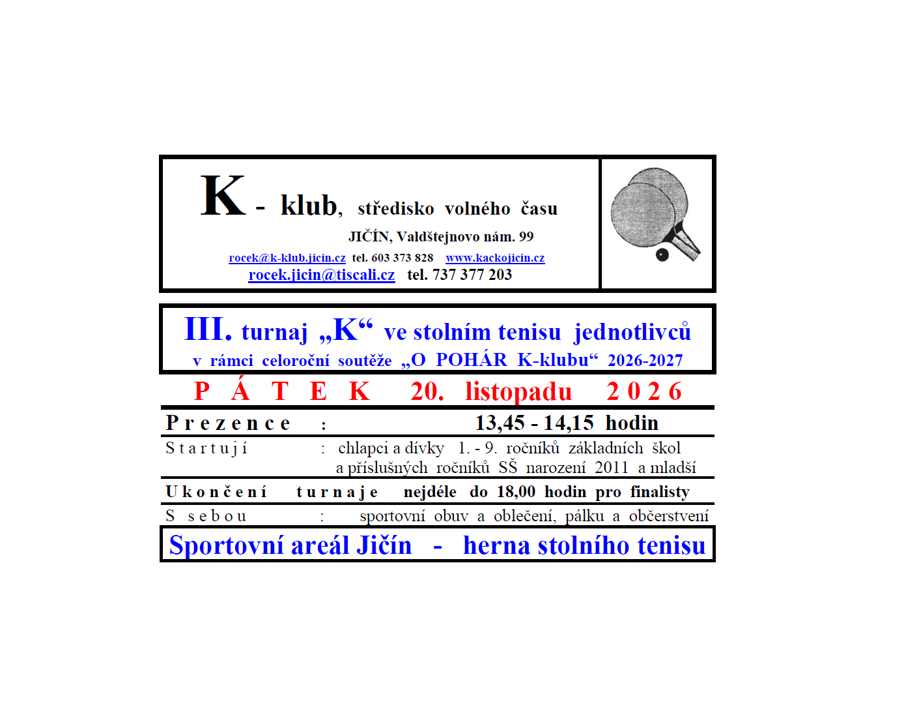 O POHÁR K-klubu III. turnaj