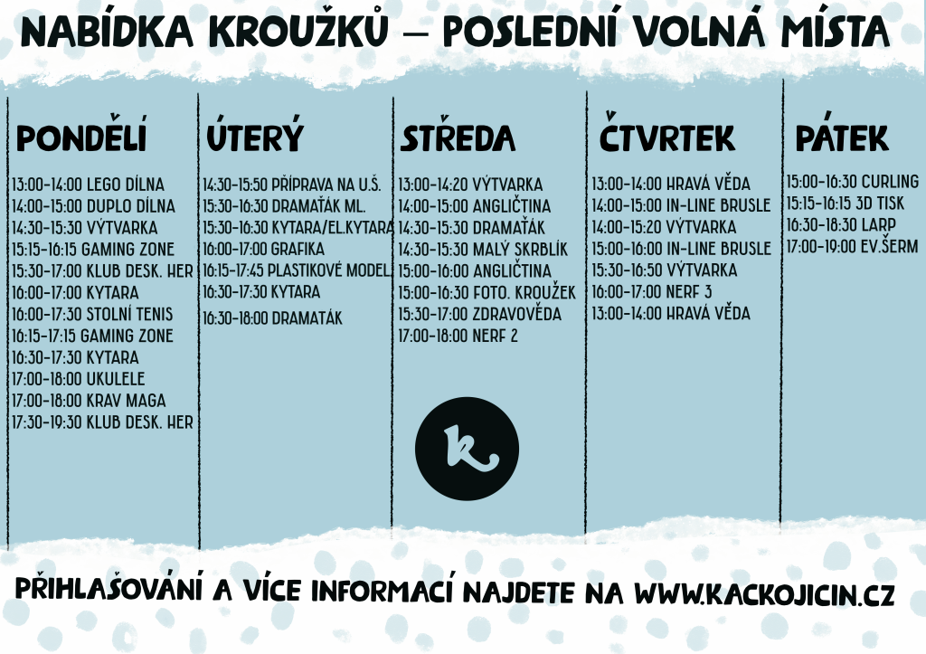 Poslední volná místa na kroužcích 